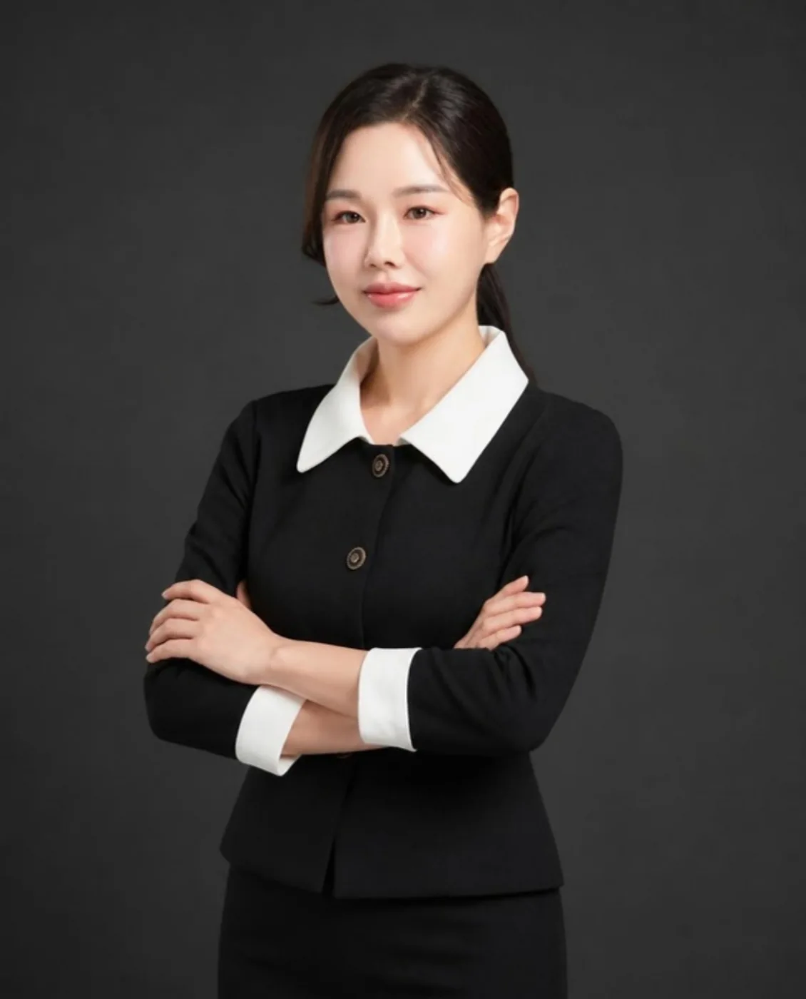 팔짱을 끼고 서 있는 민혜영 대표 세무사 연출 사진